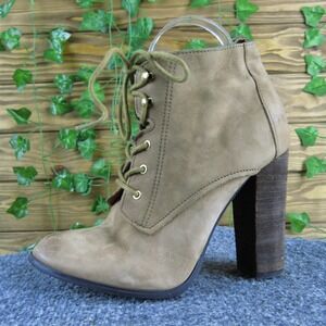 Aldo Women 9 Tan Leather Lace Up High Heel Ankle Boots Stacked Heel Stylish‎